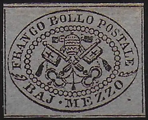 1852 Stato Pontificio 1/2 baj violetto grigio MNH Sassone n. 1A