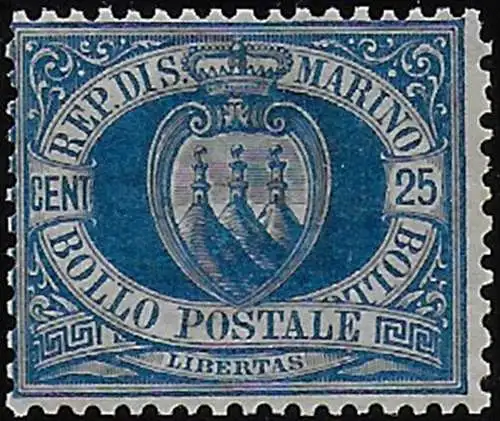 1899 San Marino Coat of Arms 25c. dark blue MNH Sassone n. 30a