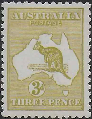 1915 Australia Kamgaroo 3d. yellow olive MNH SG n. 37