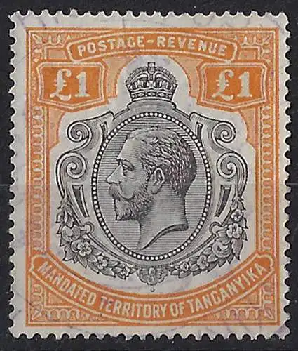 1927 Tanganyika Giorgio V 1£ cancelled SG n. 107