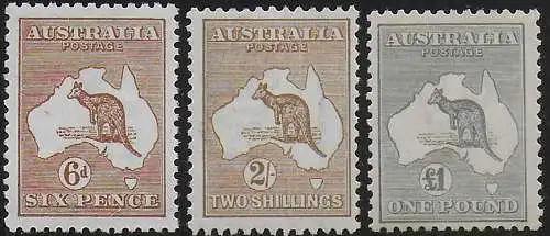 1923-24 Australia Kamgaroo 3v. W 6 MNH SG n. 73/75