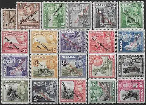 1948-53 Malta "SELF-GOVERNEMENT 1947" 21v. MNH SG n. 234/48