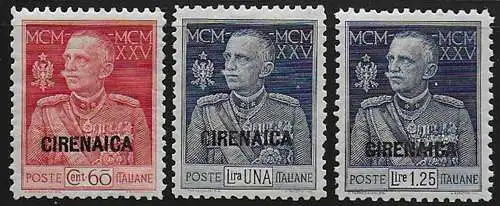 1925-26 Cirenaica King's Jubilee 3v. bc MNH Sassone n. 23/25