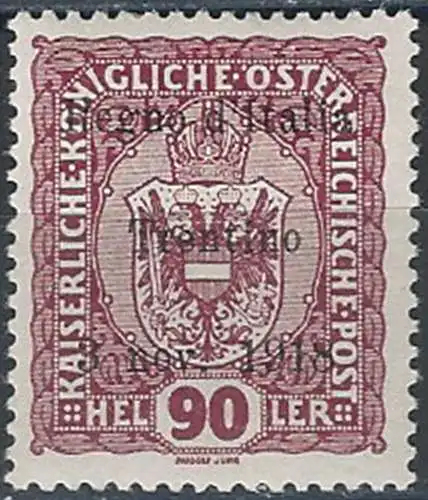 1918 Trentino 90h. lilac red 1v. MNH Sassone 14