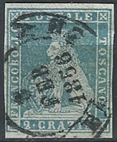 1851 Toscana 2cr. light blue on grey used Sassone n. 5