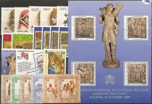 1998 Vaticano complete year 31v+1MS+1 booklet MNH