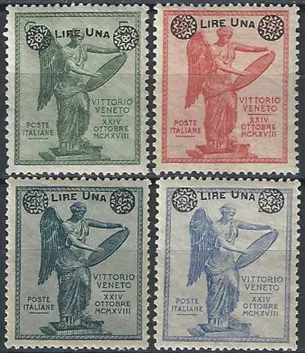 1924 Italia Vittoria LIRE UNA 4v. bc MNH Sassone n. 158/61