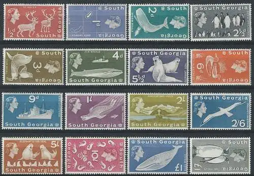 1963-69 South Georgia antarctic animals 16v. MNH S.G. n. 1/16