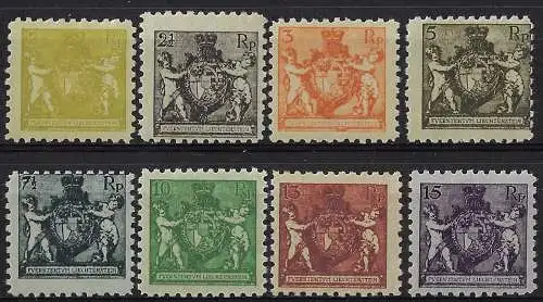 1921 Liechtenstein 8v. MNH Unificato n. 44A/51A