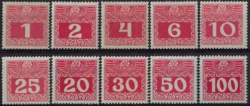 1908-10 Austria segnatasse 10v. MNH Unificato n. 34/43