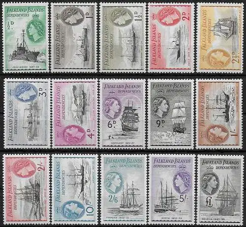 1954-62 Falkland Dependencies ships 15v. MNH SG n. G26/40