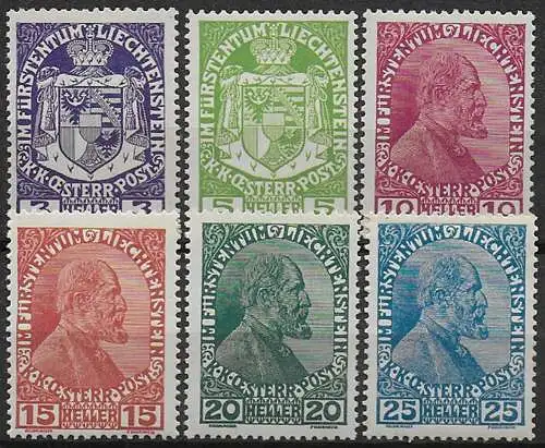 1917-18 Liechtenstein Giovanni II 6v. MNH Unificato n. 4/9