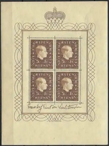 1939 Liechtenstein BF MNH Unif n. 4