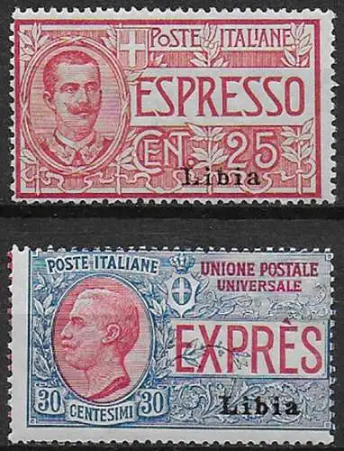 1916 Libia Espressi LIbia II tipo MNH Sassone n. 1I/2I