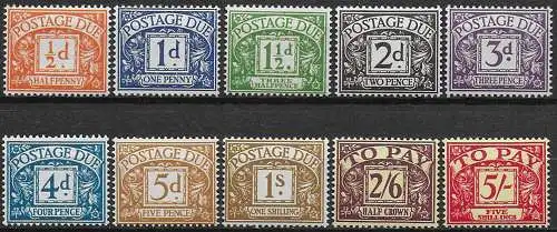 1955-57 Great Britain postage due 10v. MNH Unificato n. 43/52