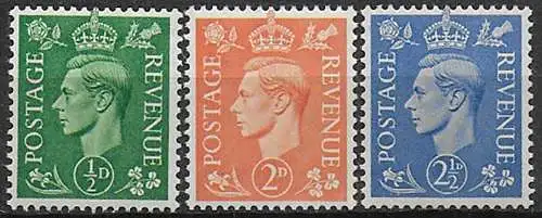 1937 Great Britain George VI 3v. W inverted MNH Unificato n. 209Ar/13Ar