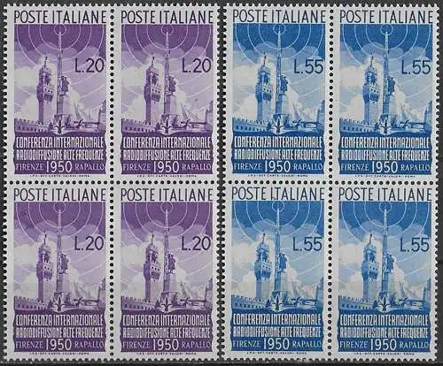 1950 Italia radiodiffusione quartina MNH Sass n. 623/24