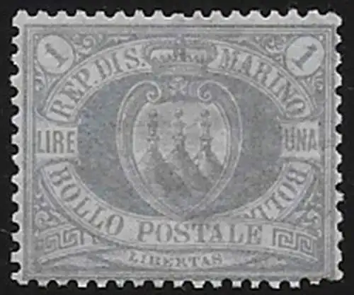 1894 San Marino stemma Lire 1 oltremare bc MNH Sassone n. 31