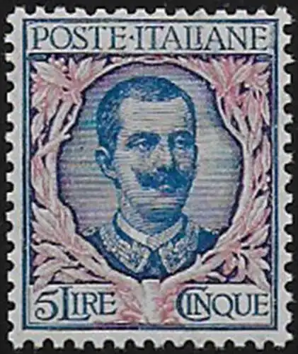 1901 Italia VE III Lire 5 azzurro rosa bc MNH Sassone n.78