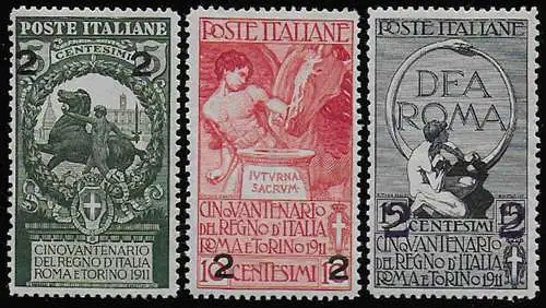 1913 Italia Unità nuovo valore 3v. bc MNH Sassone n. 99/101