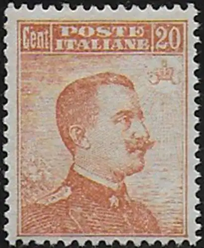 1916 Italia VE III 20c. arancio senza filigrana MNH Sassone. n. 107