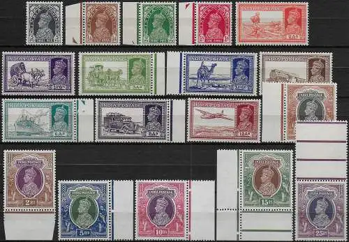 1937-40 India George VI 18v. MNH SG n. 247/64