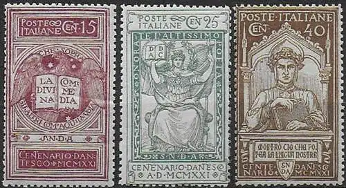 1921 Italia Dante Alighieri 3v. MNH Sassone n. 116/18