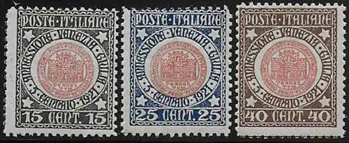 1921 Italia Venezia Giulia 3v. mc MNH Sassone n. 113/15