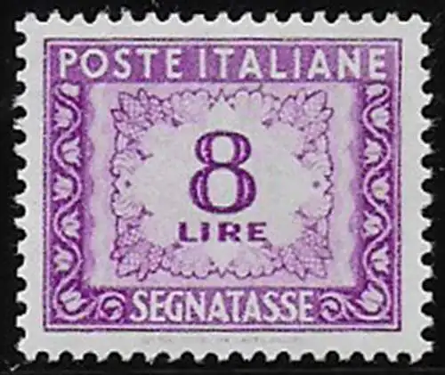 1956 Italia segnatasse Lire 8 lilla bc MNH Sass n. 112