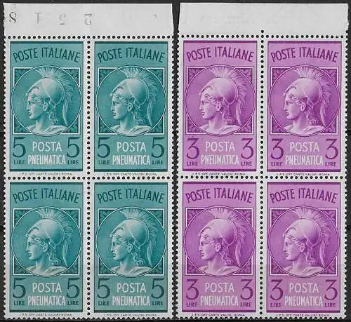 1947 Italia Minerva bc bl4 MNH Sass PN n.18/19