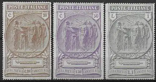 1923 Italia Camicie Nere 3v. MNH Sassone n. 147/49