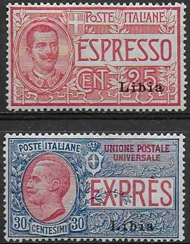 1916 Libia Espressi LIbia II tipo bc MNH Sassone n. 1I/2I