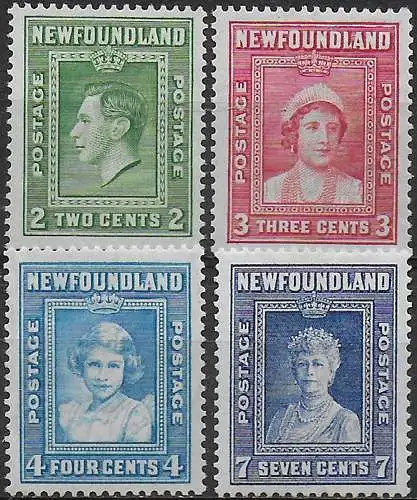 1938 Newfoundland George VI Royal Family 4v. MNH SG n. 268/71