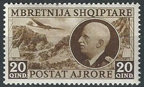 1939 Albania Italian occupation airmail 1v. PA MNH Sassone n. 4