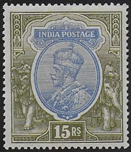 1913 India Giorgio V 15r. blue and olive MNH SG n. 190