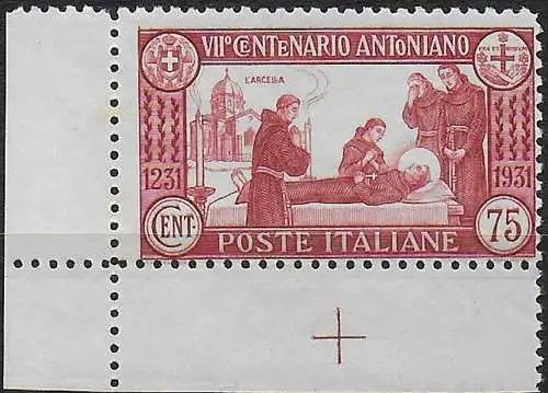 1931 Italia S. Antonio 75c. carminio p.12 mc MNH Sassone n. 299