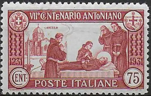 1931 Italia S. Antonio 75c. carminio p.12 MNH Sassone n. 299