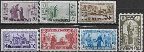 1931 Italia S. Antonio 7v. MNH Sassone n. 292/98