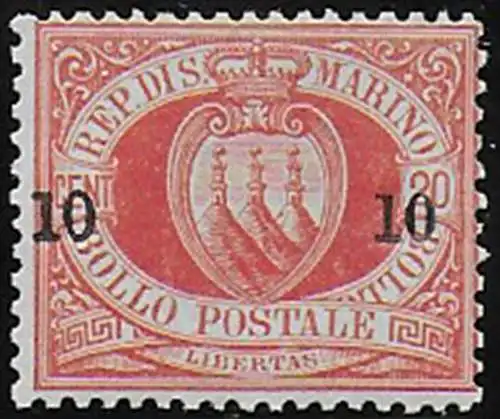 1892 San Marino stemma 10c. small su 20c. MNH Sassone n. 11