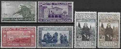 1926 Italia San Francesco 6v. bc MNH Sassone n. S40