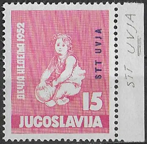 1952 Trieste B Infanzia varietà "UVJA" 1v. MNH Sassone n. 55a