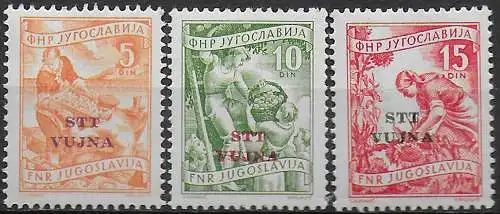 1954 Trieste B Economy and Industry 3v. MNH Sassone n. 98/100