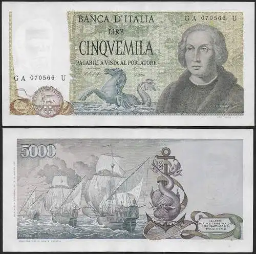 1977 Italia Lire 5.000 Colombo 2nd type SUP Rif. BI 67C Gigante