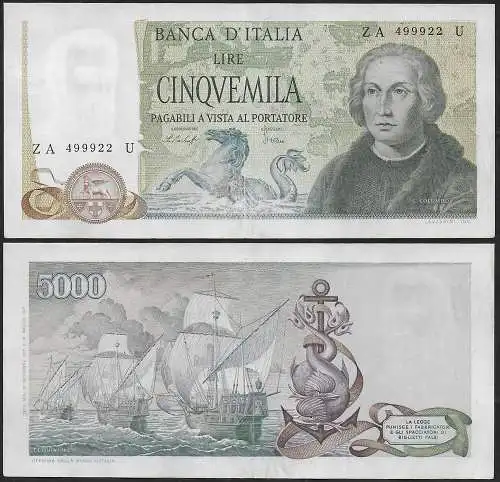 1977 Italia Lire 5.000 Colombo 2nd type BB Rif. BI 67C Gigante