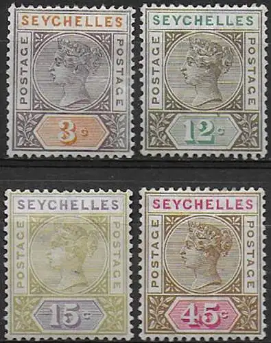 1893 Seychelles Queen Victoria 4v. MH SG n. 22/25