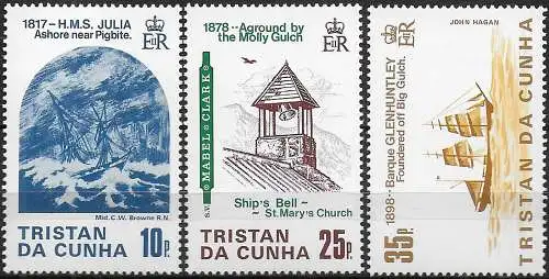 1984 Tristan da Cunha Islans shipwrecks 3v. MNH YeT n. 366/68