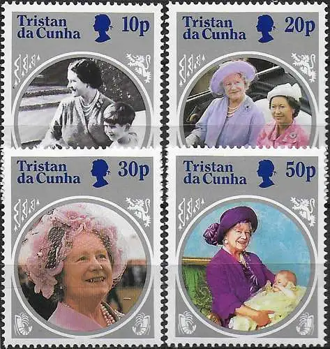 1985 Tristan da Cunha 85th Queen Mother 4v. MNH YeT n. 369/72