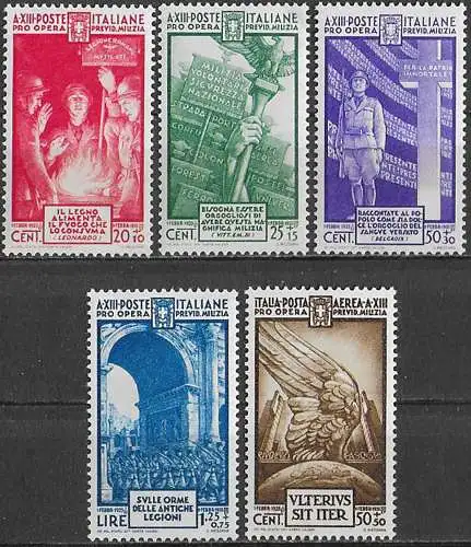 1935 Italia Milizia IV emissione 5v. bc MNH Sassone n. 380/83+A