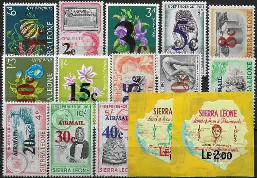 1964-66 Sierra Leone new currency 1st issue 15v. MNH SG n. 313/27