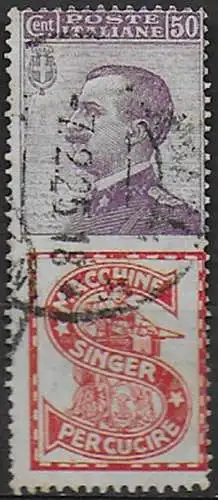 1924-25 Italia Pubblicitari 50c. Singer mc cancelled Sassone n. 16